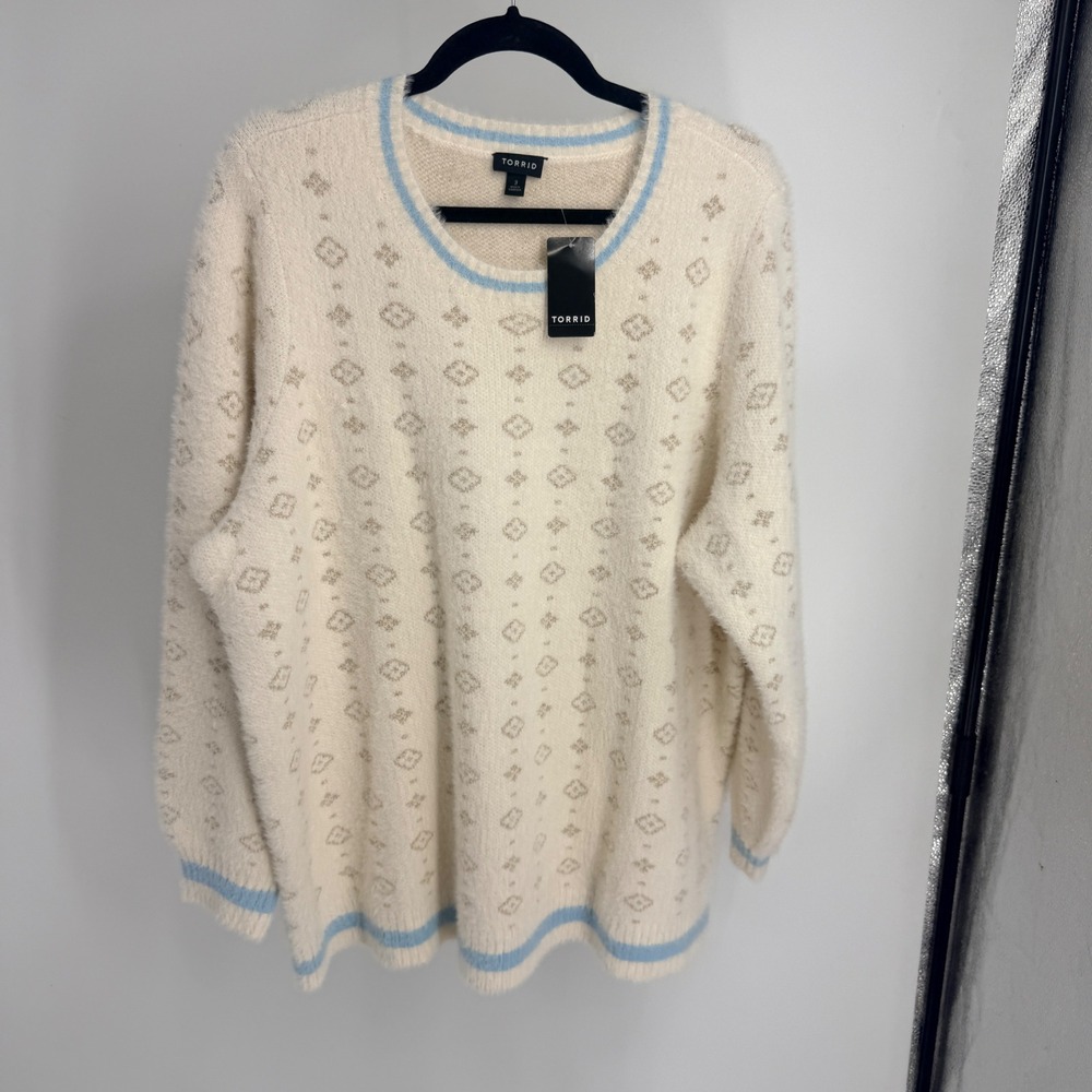 Torrid Baby Eyelash Pullover Lurex Sweater Cream Blue Gold 3 3X Heavy Soft Thick